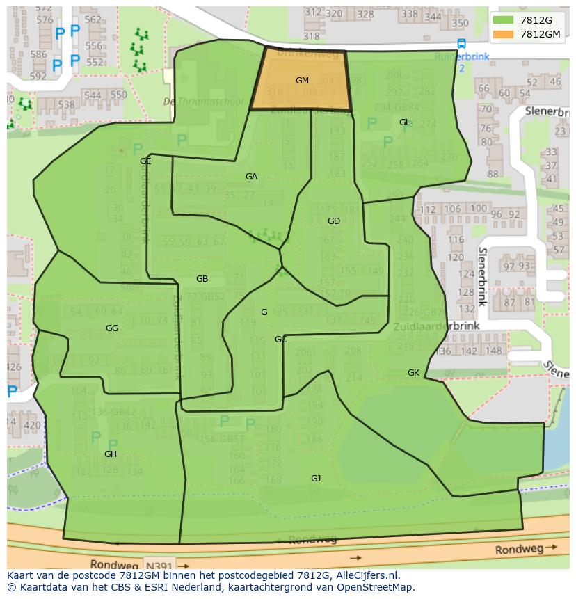 Afbeelding van het postcodegebied 7812 GM op de kaart.