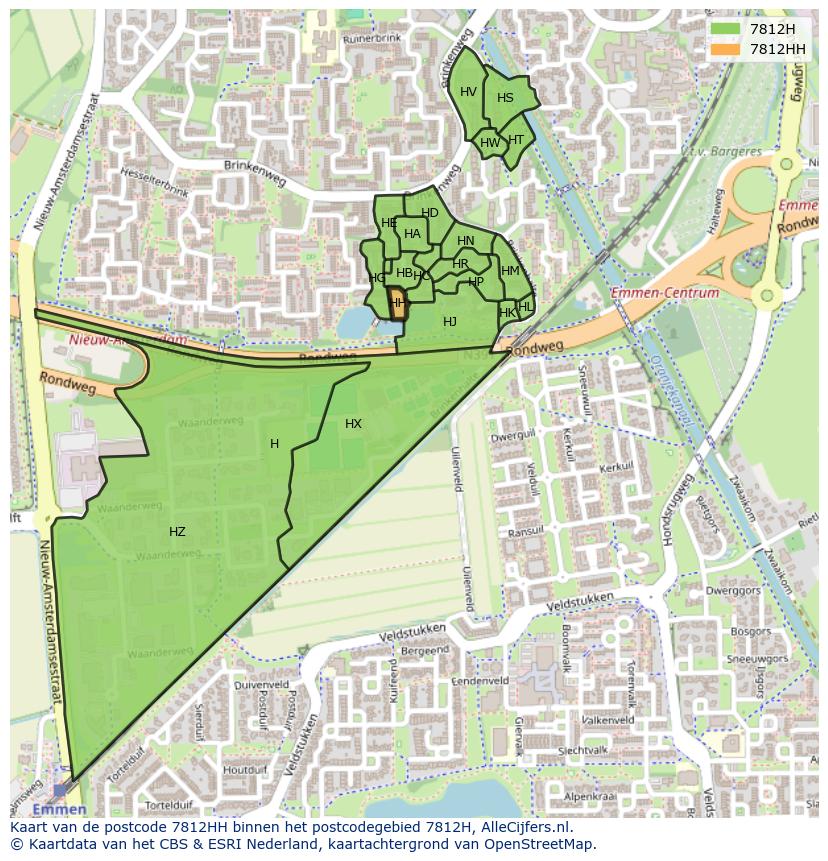 Afbeelding van het postcodegebied 7812 HH op de kaart.