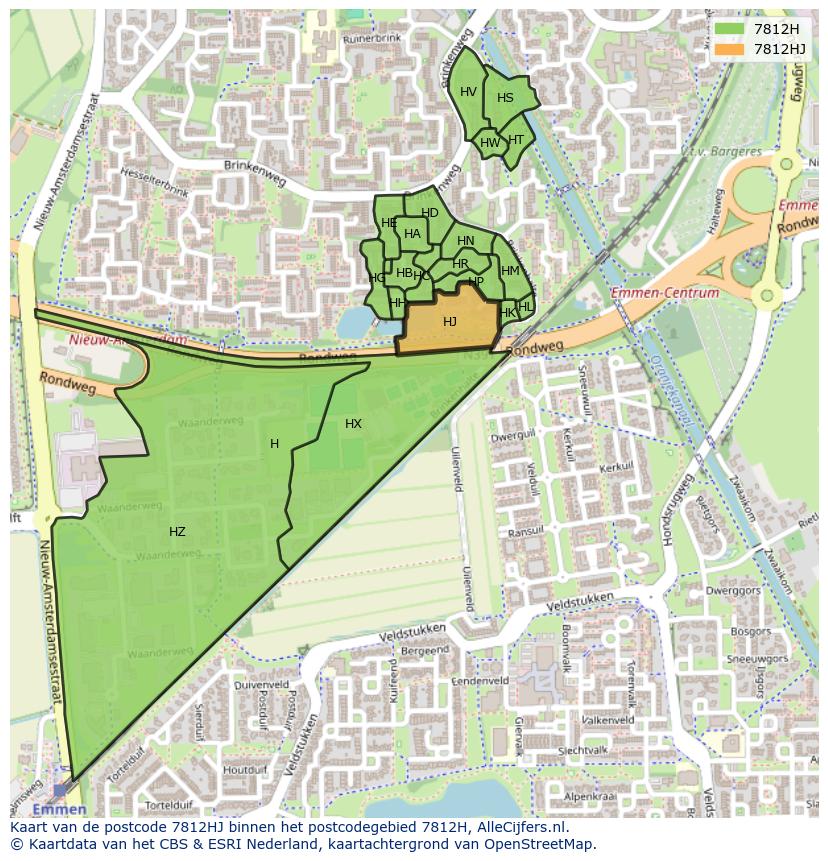 Afbeelding van het postcodegebied 7812 HJ op de kaart.