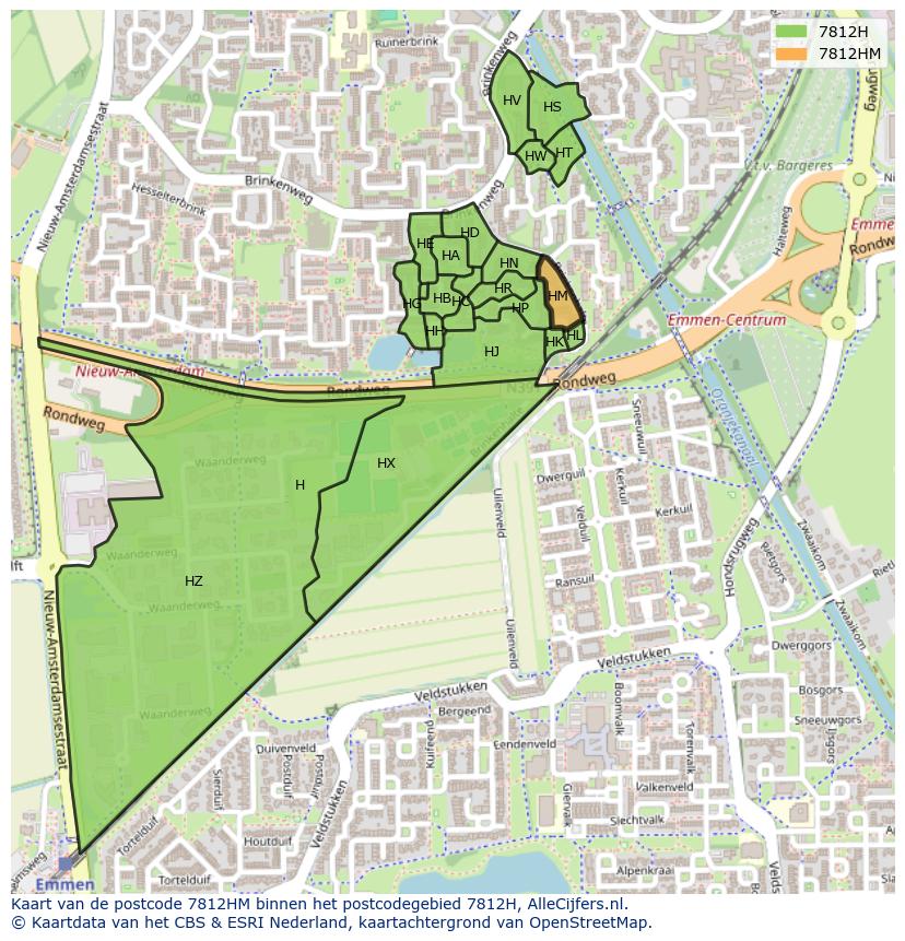 Afbeelding van het postcodegebied 7812 HM op de kaart.