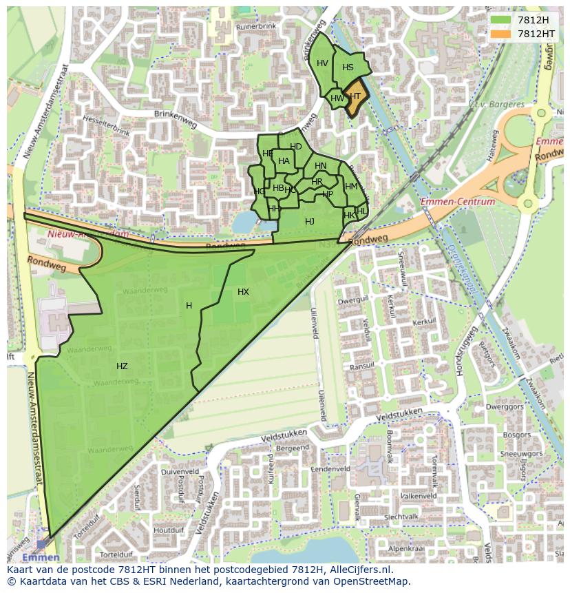 Afbeelding van het postcodegebied 7812 HT op de kaart.