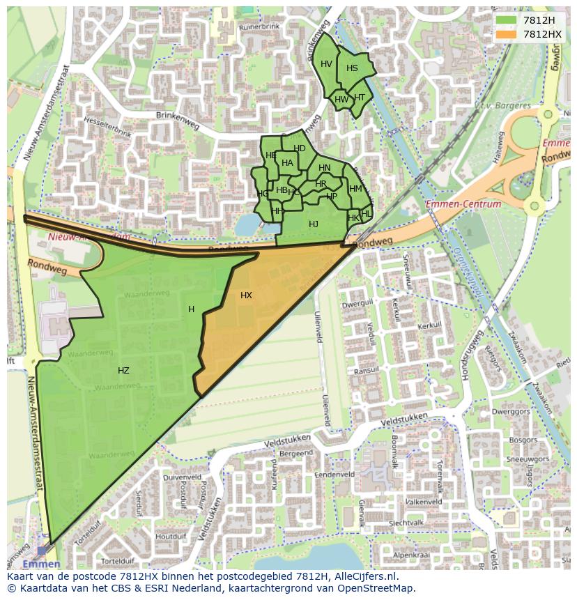 Afbeelding van het postcodegebied 7812 HX op de kaart.
