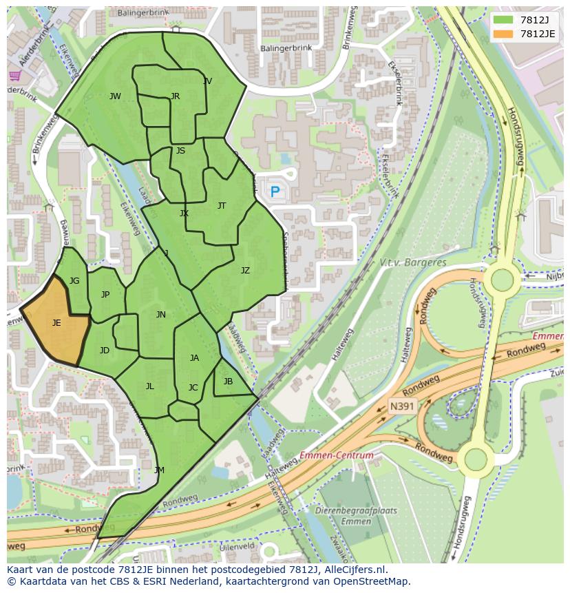 Afbeelding van het postcodegebied 7812 JE op de kaart.