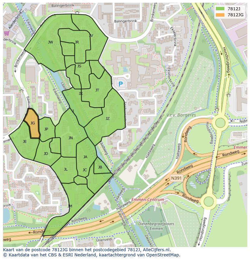 Afbeelding van het postcodegebied 7812 JG op de kaart.