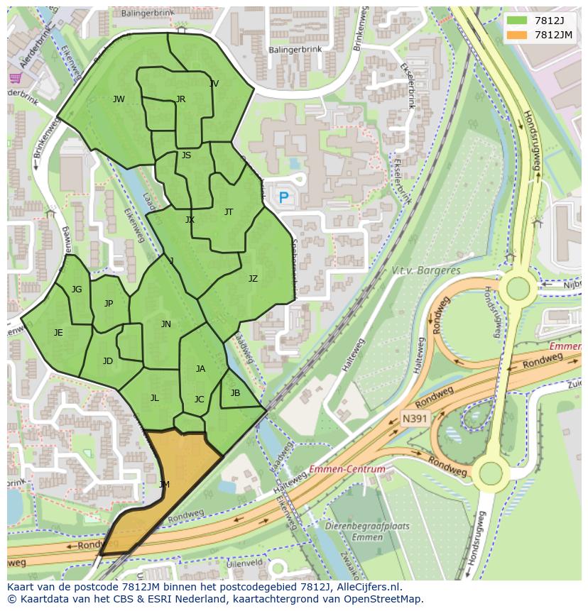 Afbeelding van het postcodegebied 7812 JM op de kaart.