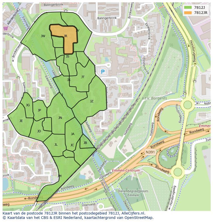 Afbeelding van het postcodegebied 7812 JR op de kaart.