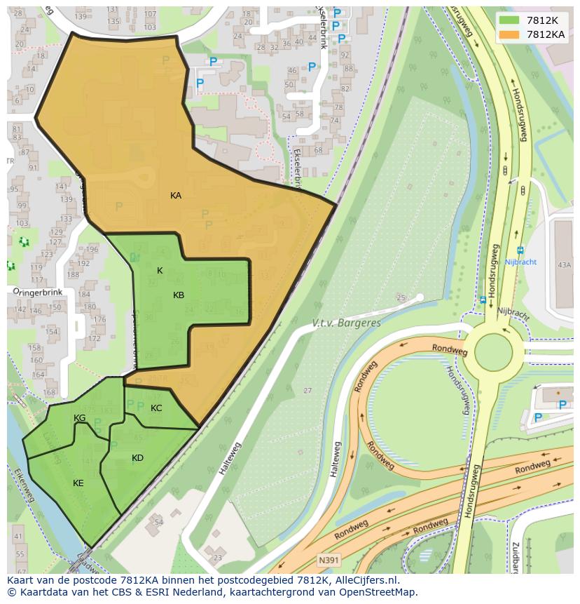 Afbeelding van het postcodegebied 7812 KA op de kaart.