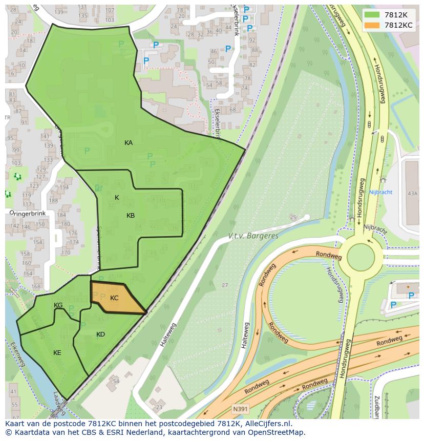 Afbeelding van het postcodegebied 7812 KC op de kaart.