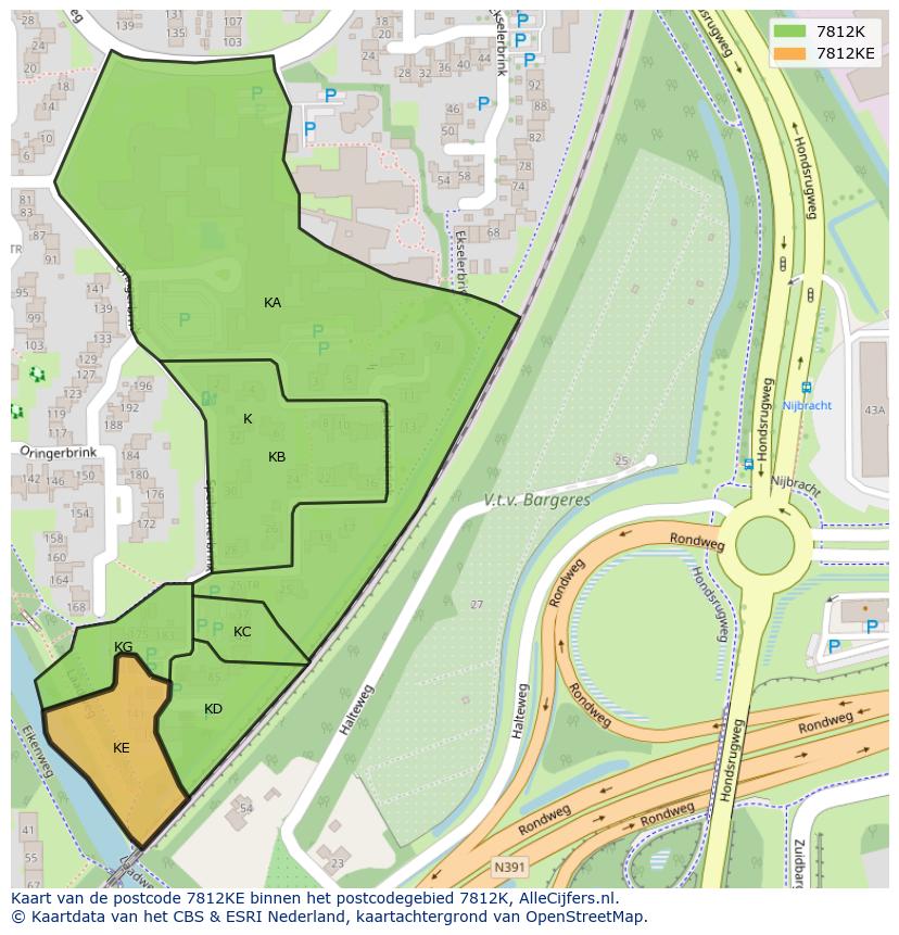 Afbeelding van het postcodegebied 7812 KE op de kaart.