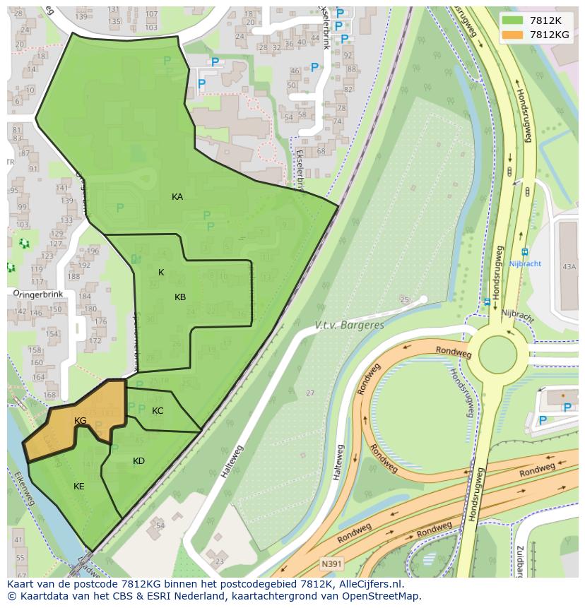 Afbeelding van het postcodegebied 7812 KG op de kaart.