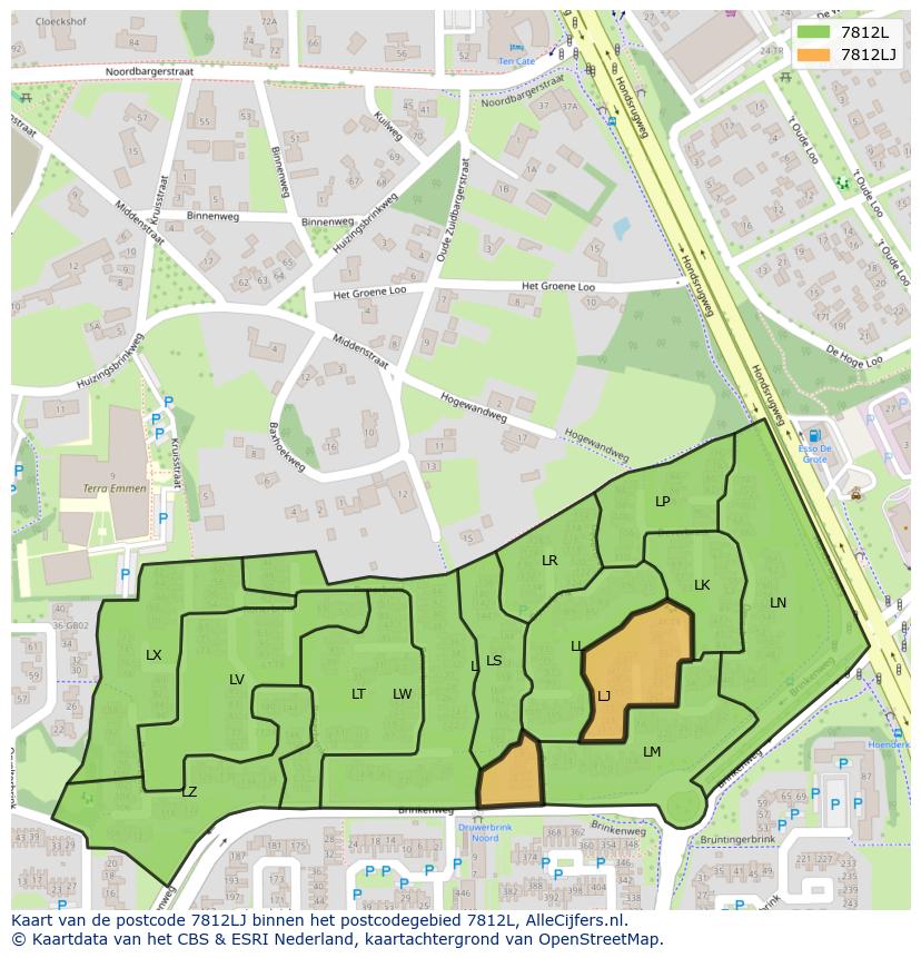 Afbeelding van het postcodegebied 7812 LJ op de kaart.