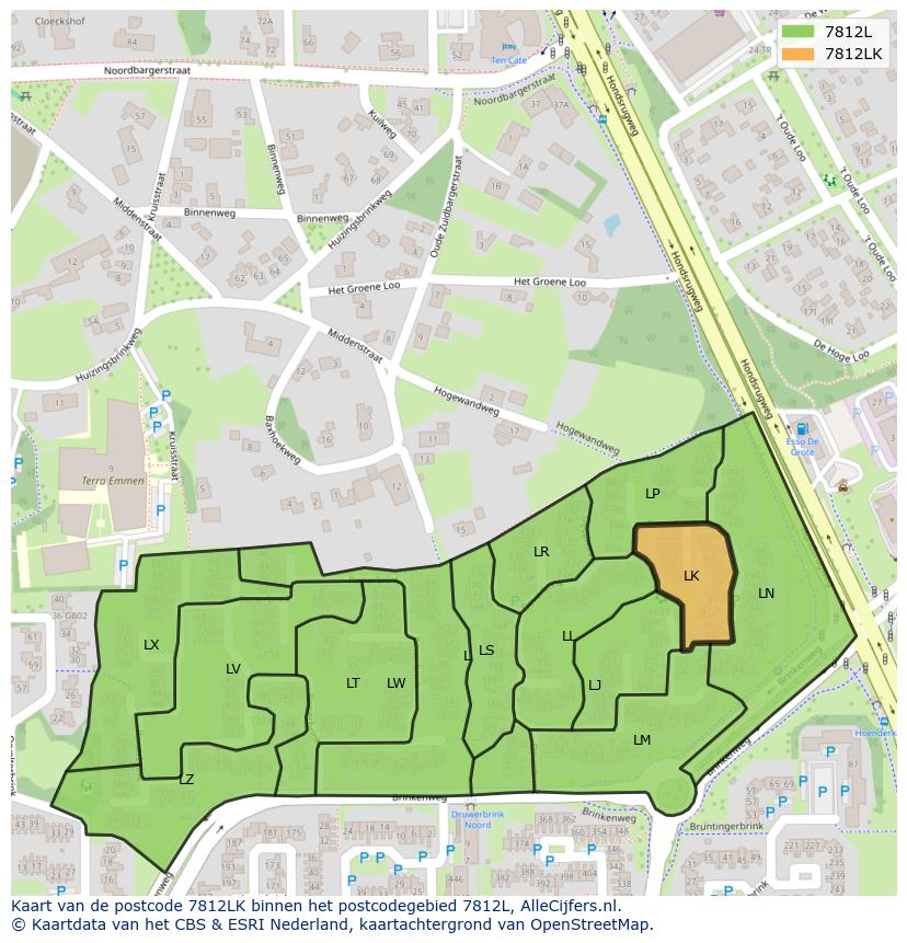 Afbeelding van het postcodegebied 7812 LK op de kaart.