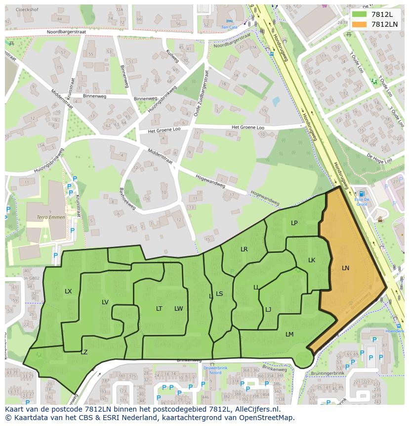 Afbeelding van het postcodegebied 7812 LN op de kaart.