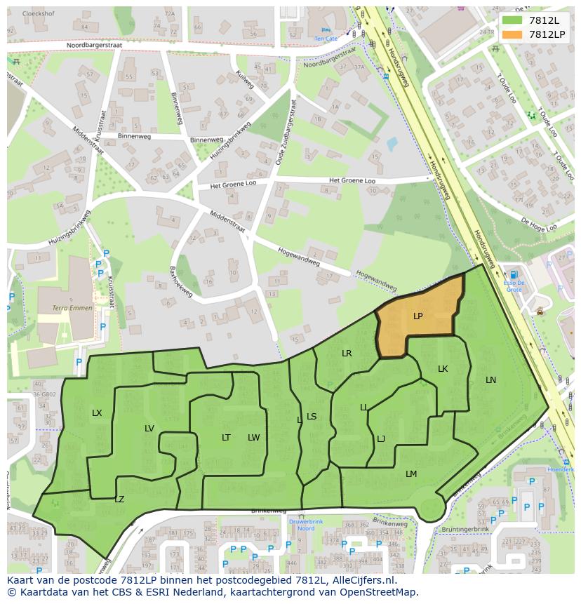 Afbeelding van het postcodegebied 7812 LP op de kaart.