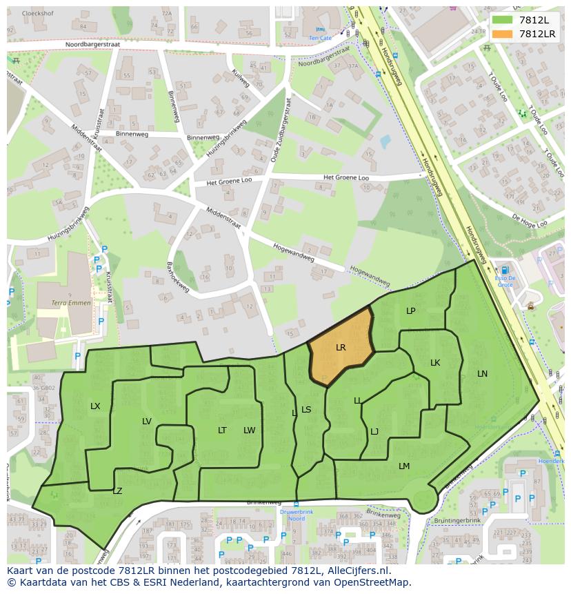 Afbeelding van het postcodegebied 7812 LR op de kaart.