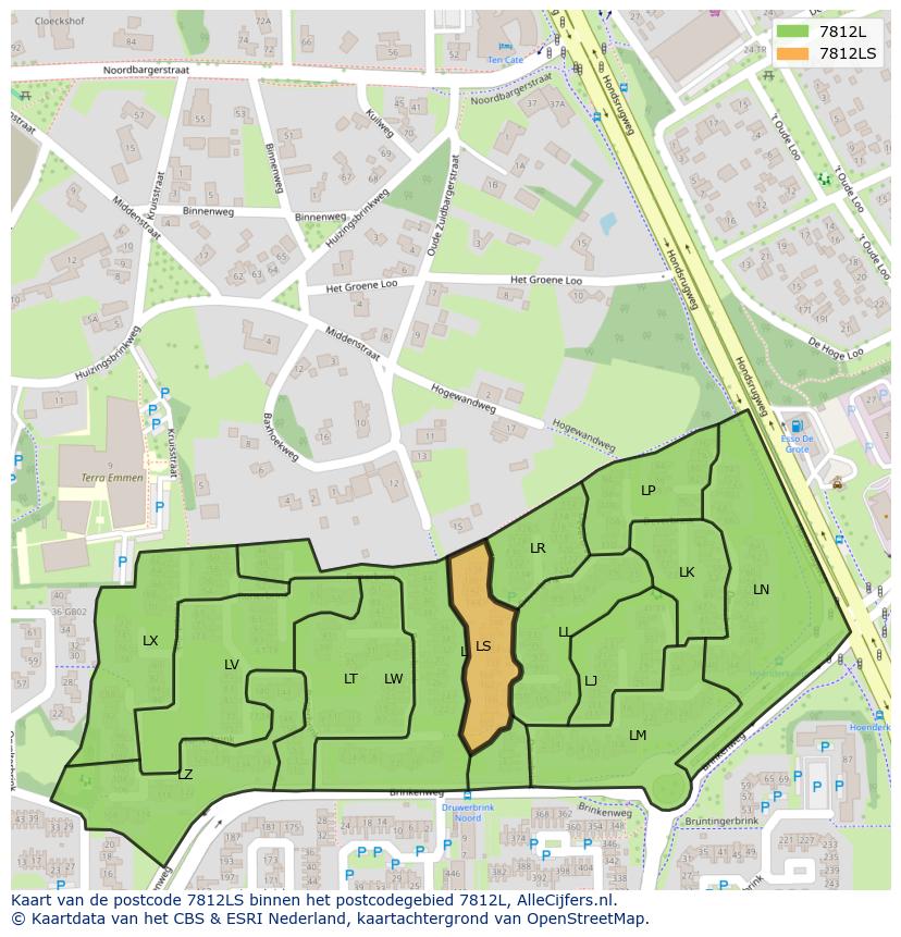 Afbeelding van het postcodegebied 7812 LS op de kaart.