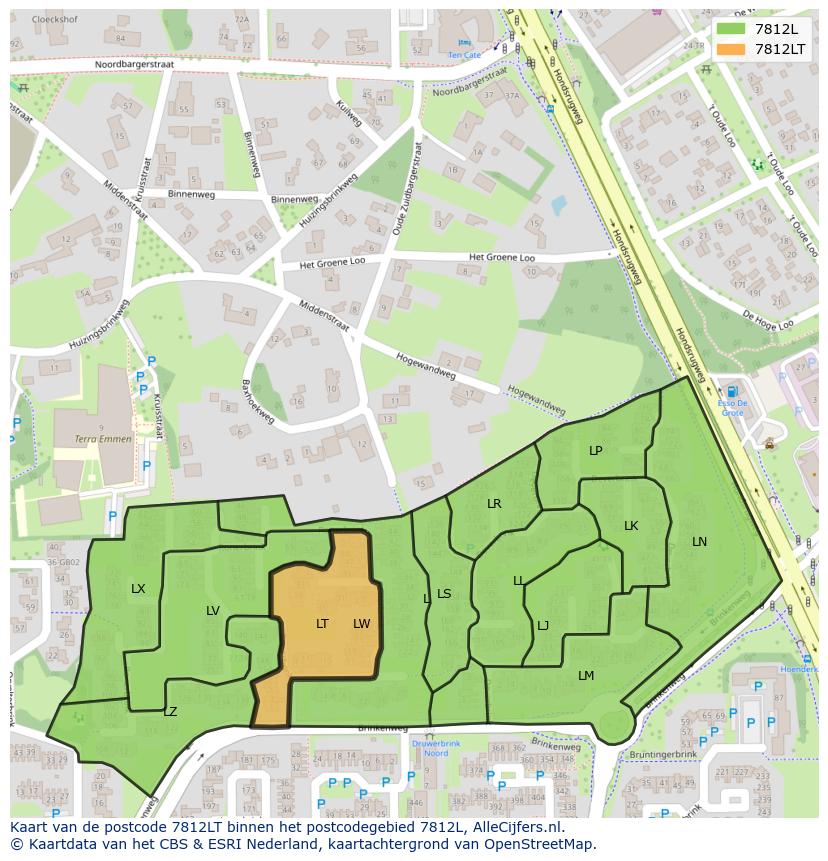 Afbeelding van het postcodegebied 7812 LT op de kaart.