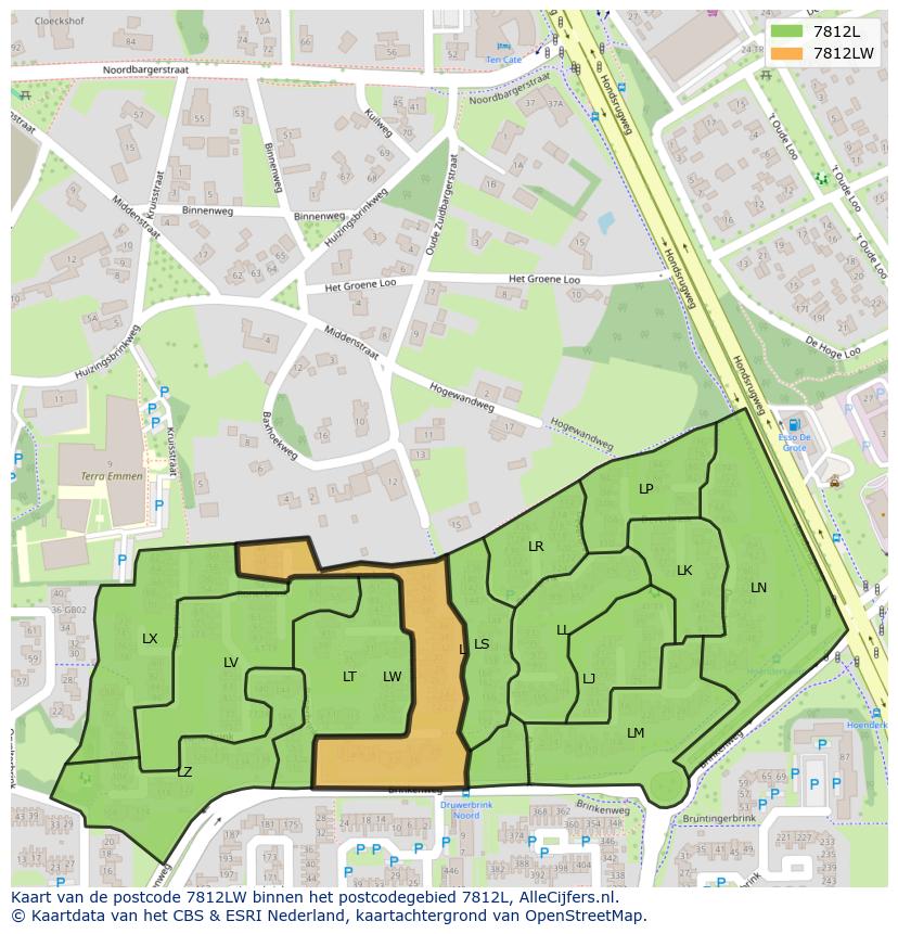 Afbeelding van het postcodegebied 7812 LW op de kaart.