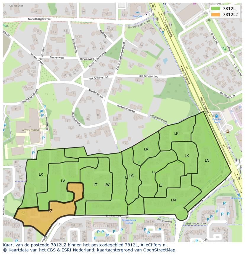 Afbeelding van het postcodegebied 7812 LZ op de kaart.