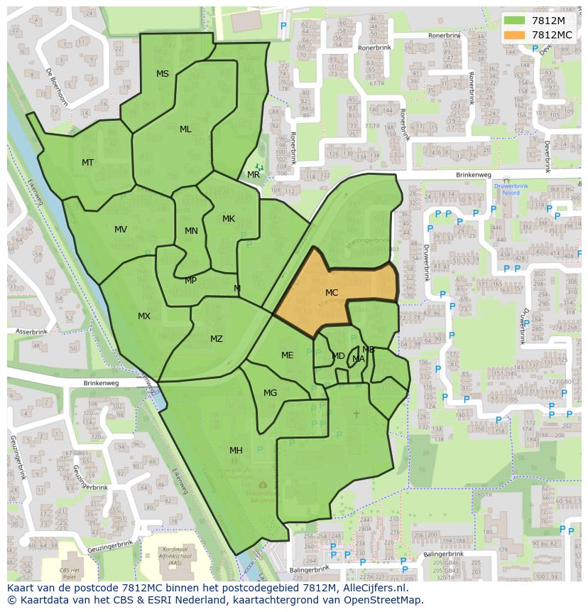 Afbeelding van het postcodegebied 7812 MC op de kaart.