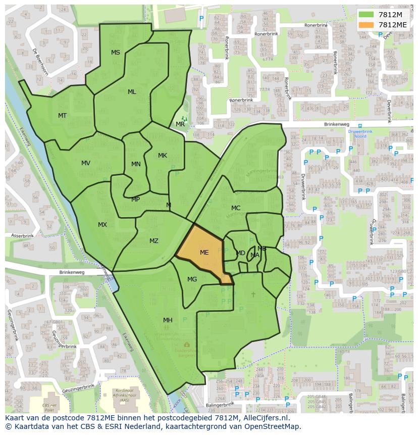 Afbeelding van het postcodegebied 7812 ME op de kaart.