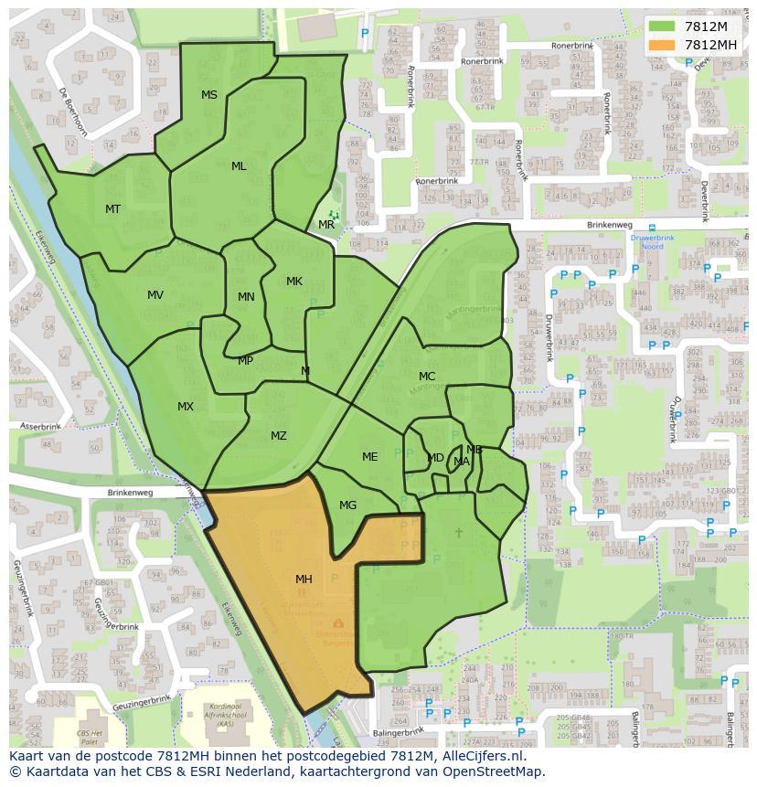 Afbeelding van het postcodegebied 7812 MH op de kaart.