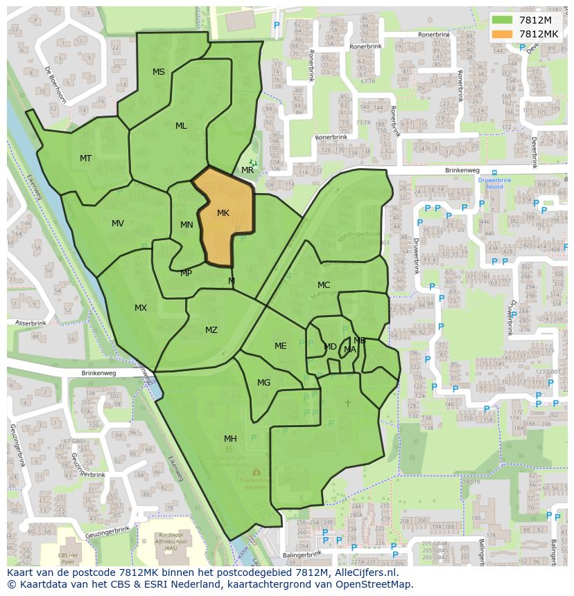 Afbeelding van het postcodegebied 7812 MK op de kaart.