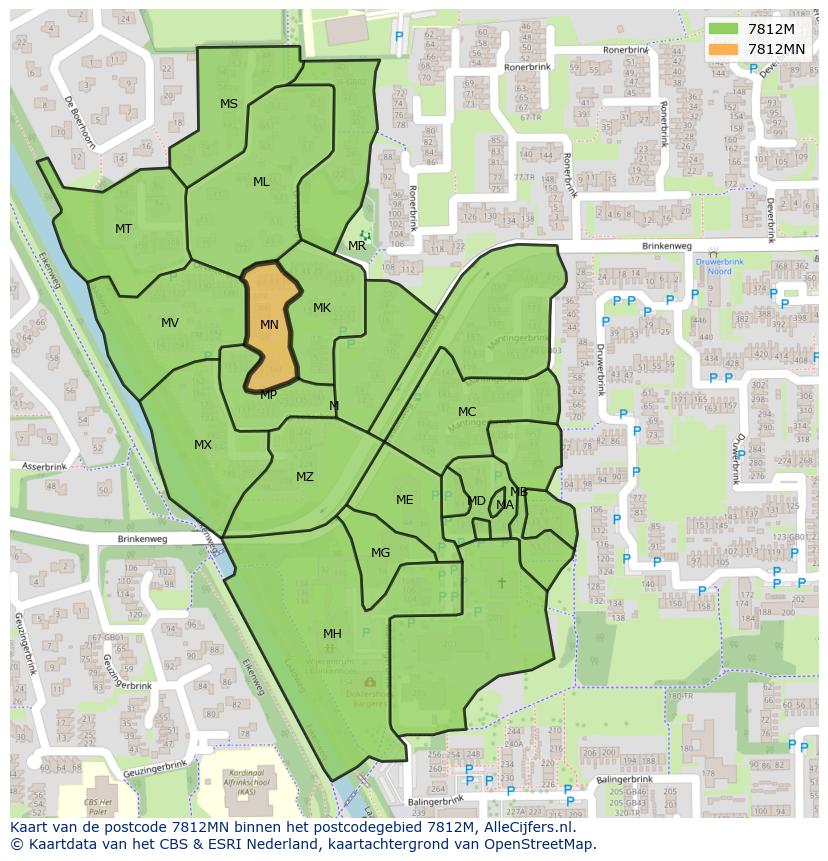 Afbeelding van het postcodegebied 7812 MN op de kaart.