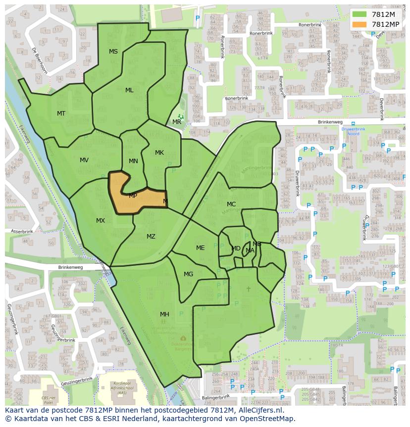 Afbeelding van het postcodegebied 7812 MP op de kaart.
