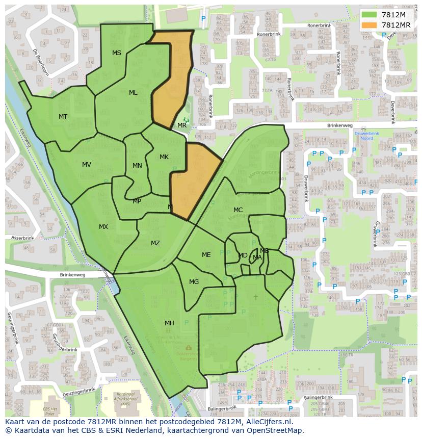 Afbeelding van het postcodegebied 7812 MR op de kaart.