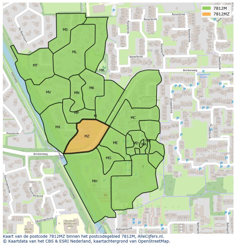 Afbeelding van het postcodegebied 7812 MZ op de kaart.