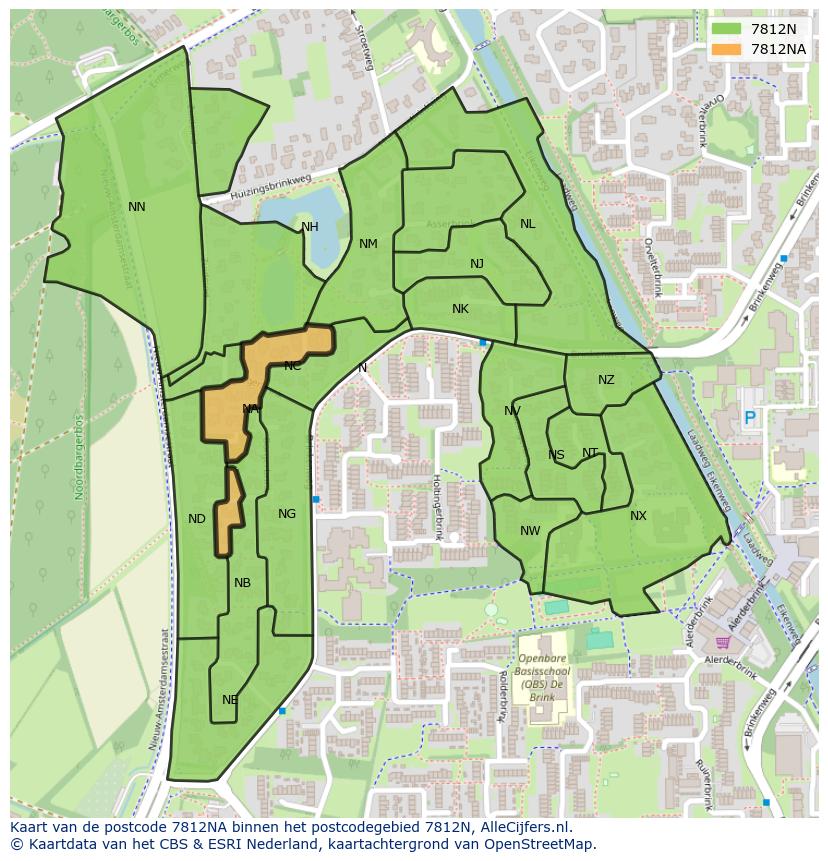 Afbeelding van het postcodegebied 7812 NA op de kaart.