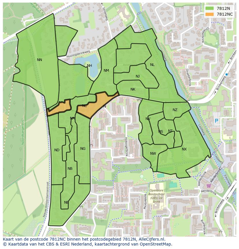 Afbeelding van het postcodegebied 7812 NC op de kaart.