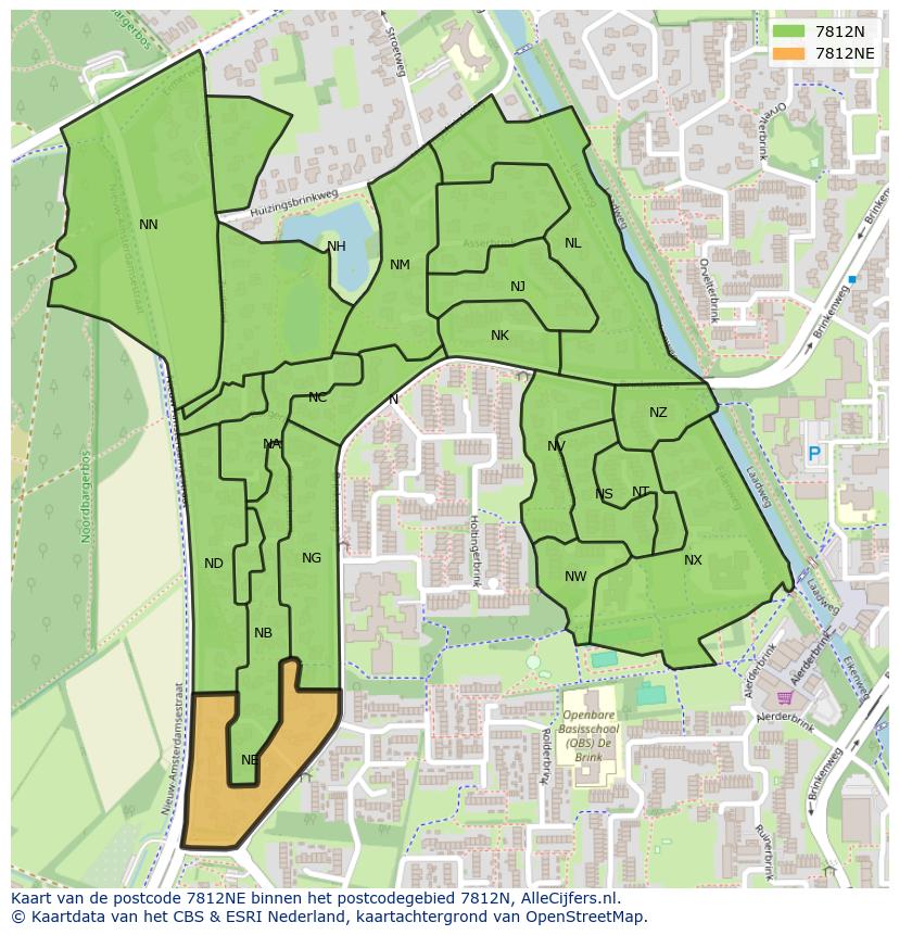 Afbeelding van het postcodegebied 7812 NE op de kaart.