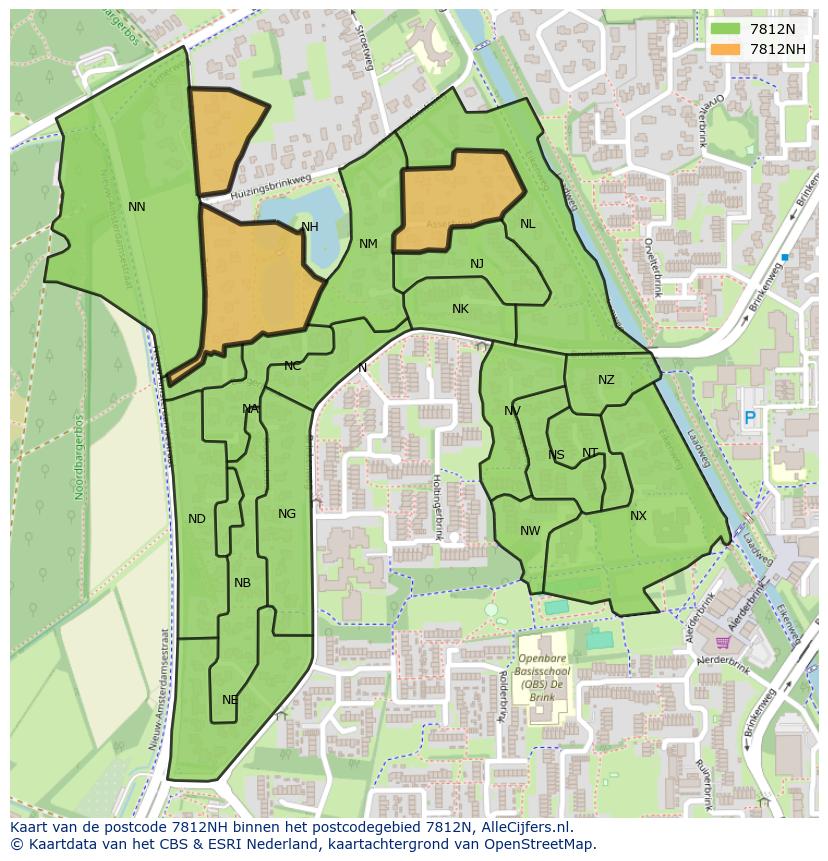 Afbeelding van het postcodegebied 7812 NH op de kaart.