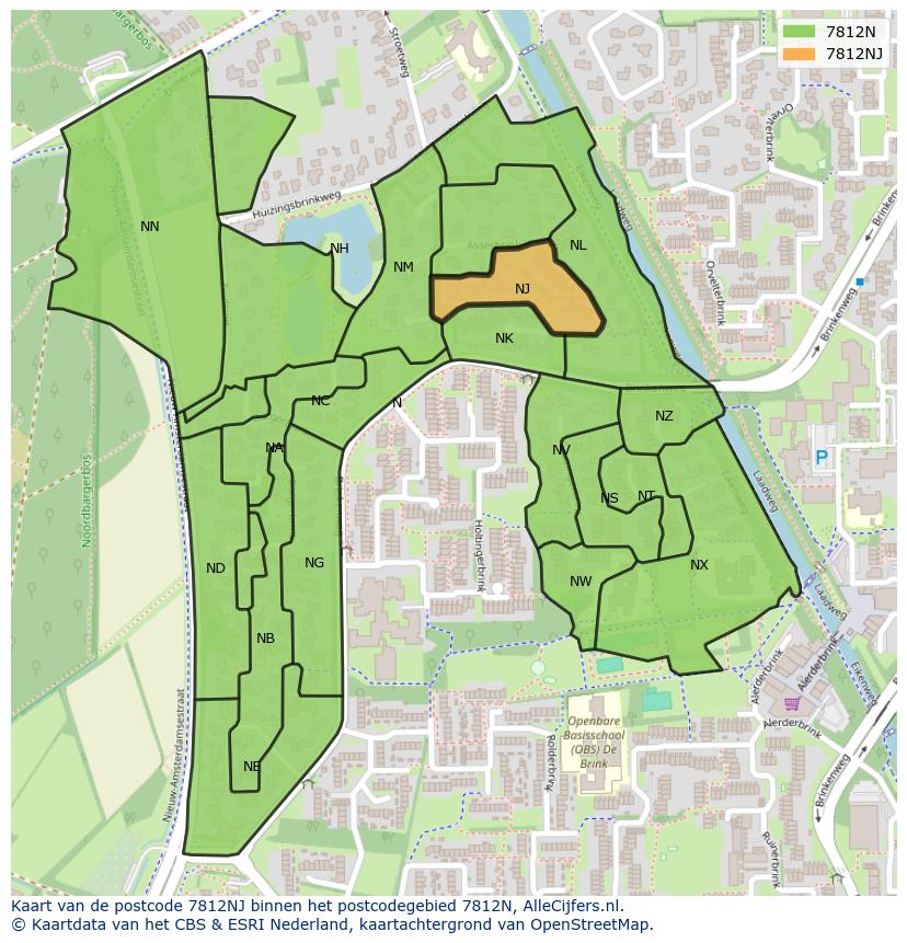 Afbeelding van het postcodegebied 7812 NJ op de kaart.