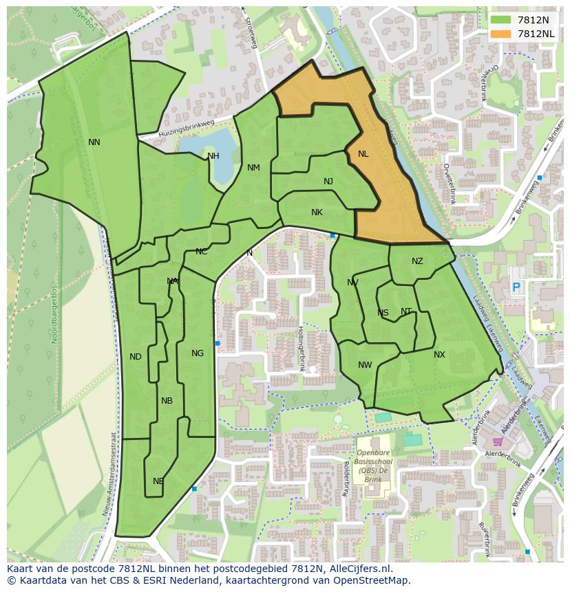 Afbeelding van het postcodegebied 7812 NL op de kaart.