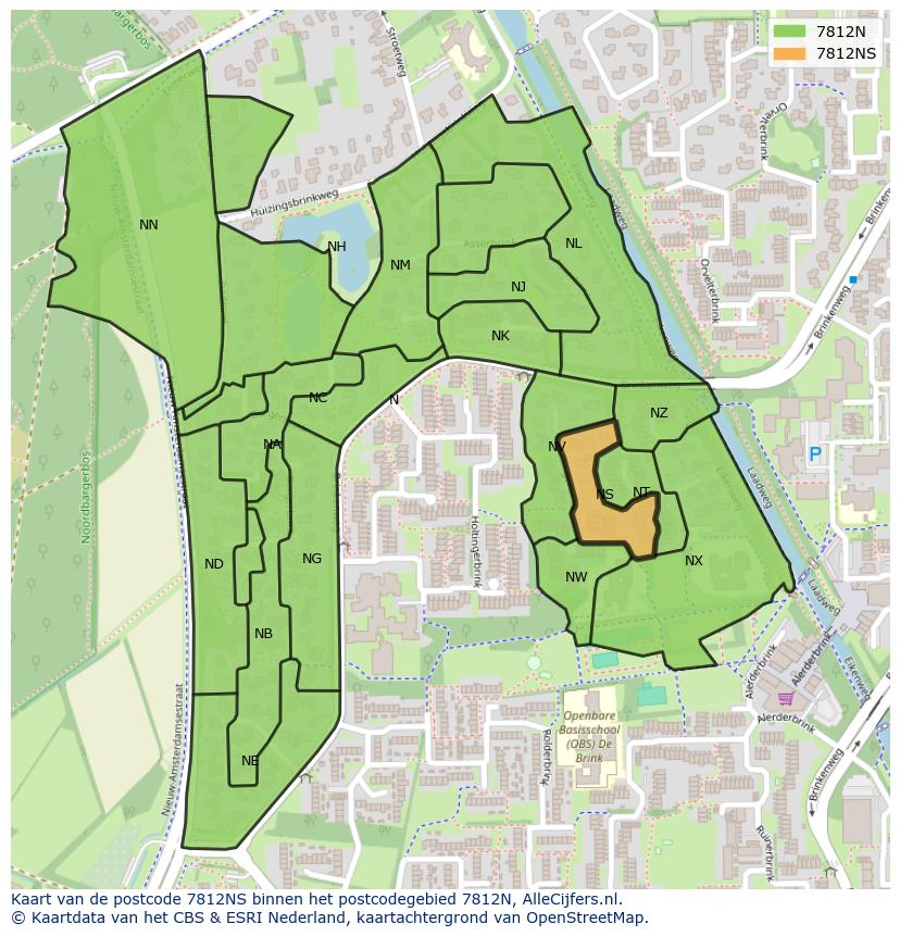 Afbeelding van het postcodegebied 7812 NS op de kaart.