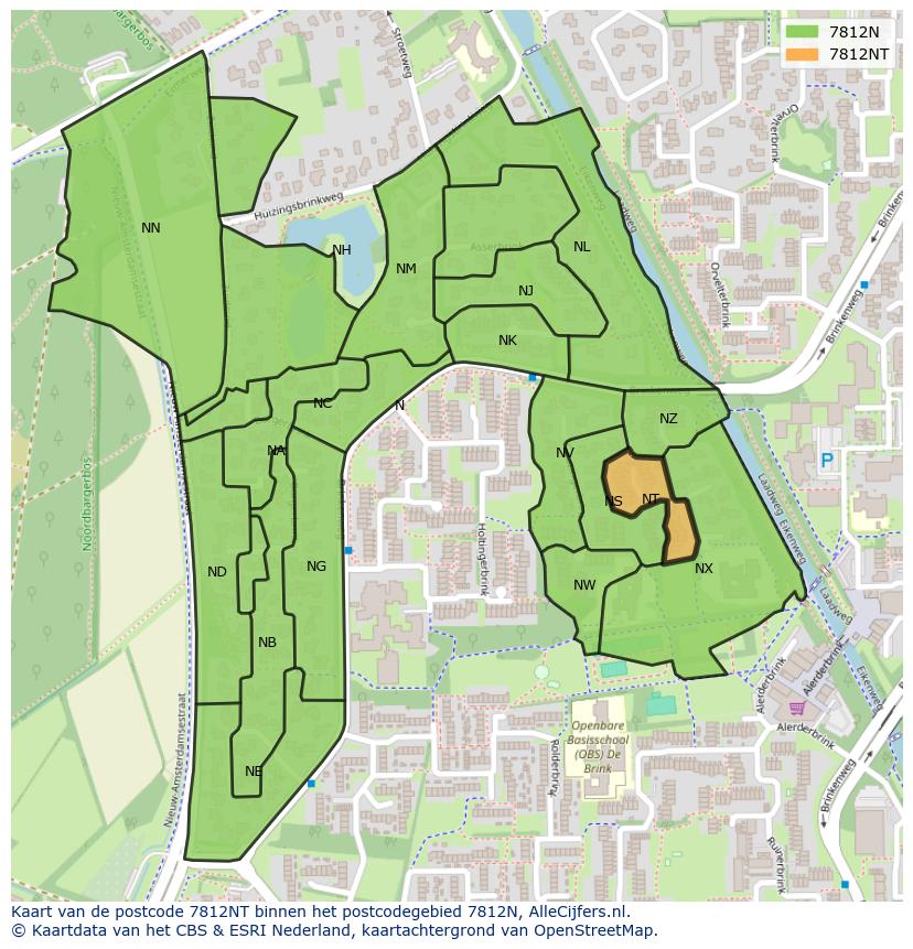 Afbeelding van het postcodegebied 7812 NT op de kaart.