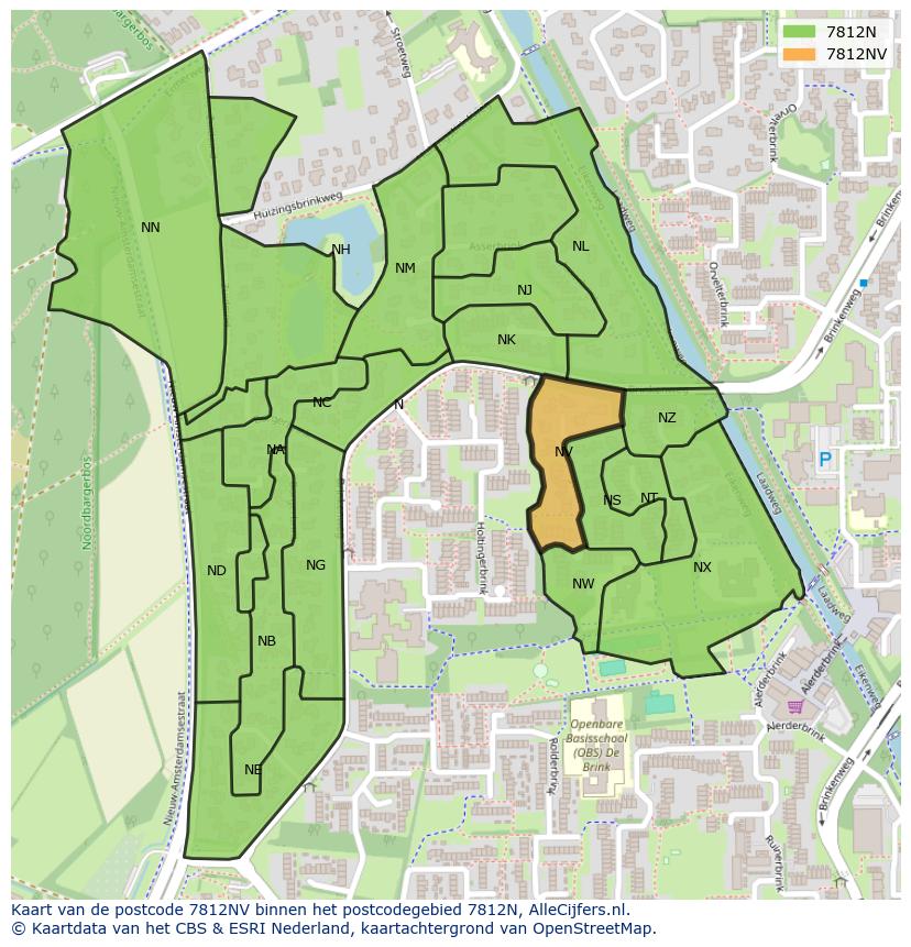 Afbeelding van het postcodegebied 7812 NV op de kaart.