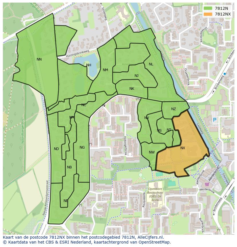 Afbeelding van het postcodegebied 7812 NX op de kaart.
