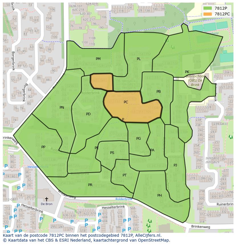 Afbeelding van het postcodegebied 7812 PC op de kaart.