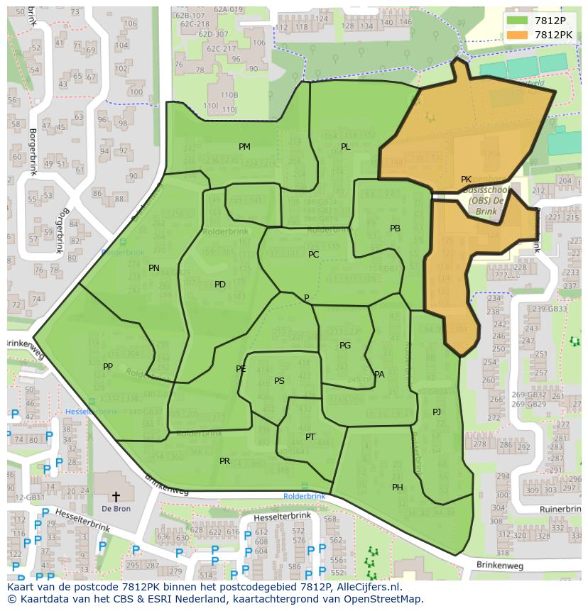Afbeelding van het postcodegebied 7812 PK op de kaart.