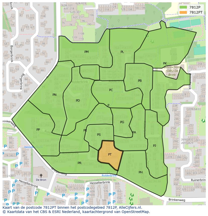 Afbeelding van het postcodegebied 7812 PT op de kaart.