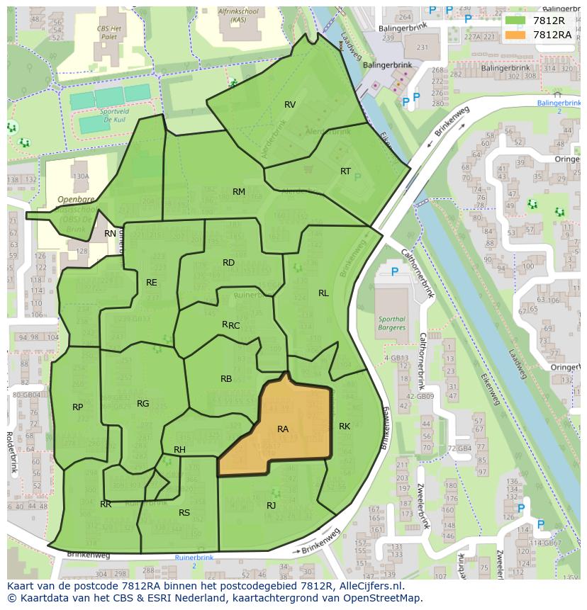 Afbeelding van het postcodegebied 7812 RA op de kaart.