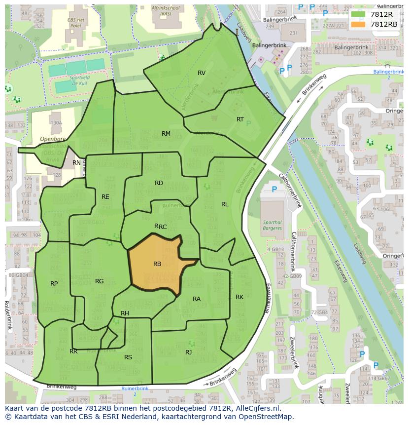 Afbeelding van het postcodegebied 7812 RB op de kaart.