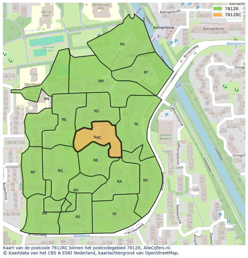 Afbeelding van het postcodegebied 7812 RC op de kaart.