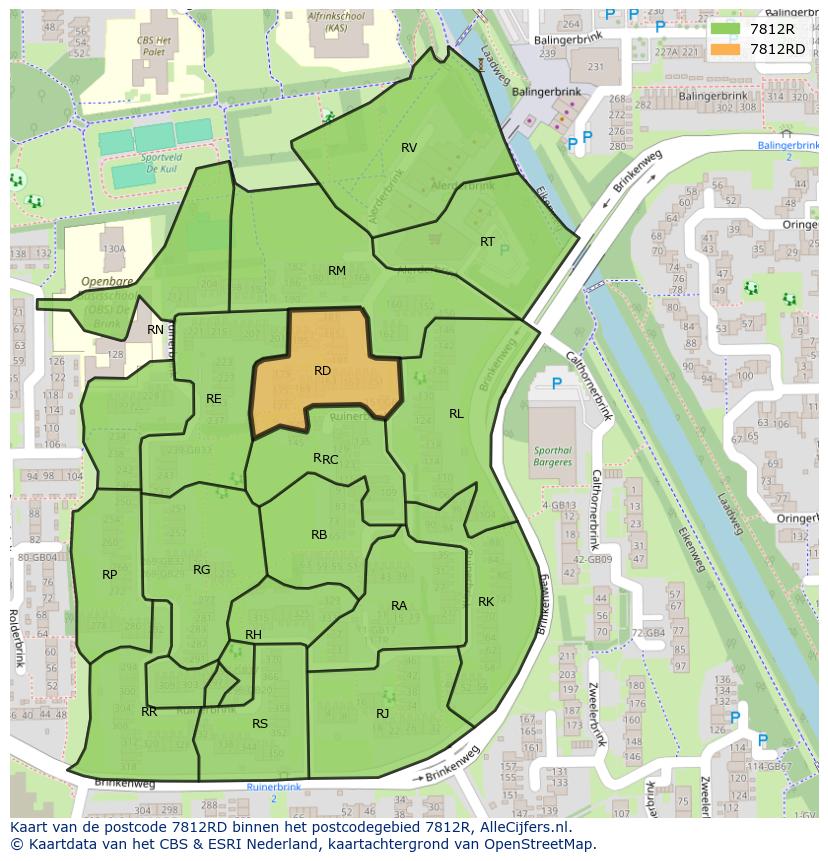 Afbeelding van het postcodegebied 7812 RD op de kaart.