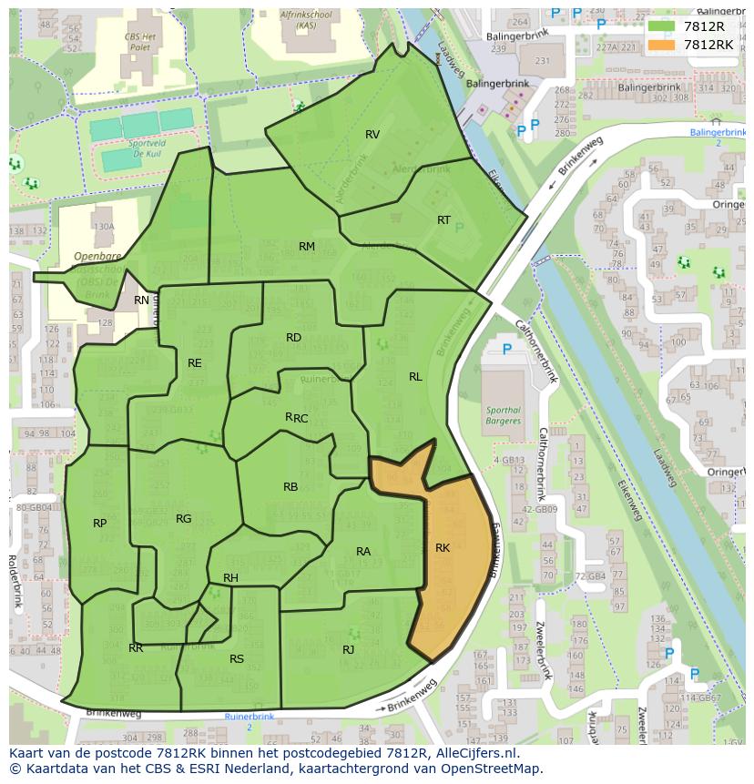 Afbeelding van het postcodegebied 7812 RK op de kaart.