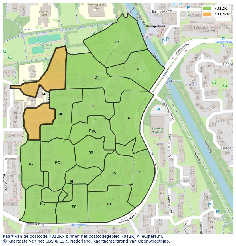 Afbeelding van het postcodegebied 7812 RN op de kaart.